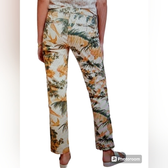 Anthropologie Chino Palm Paradise Botanical Print Relaxed Fit Trousers Pants 29W - Picture 2 of 10